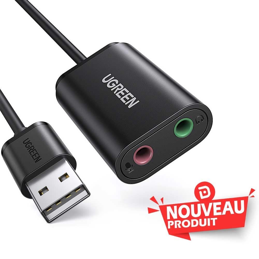 Ugreen Adaptateur USB-A to 3 5mm audio Stereo Noir 524719