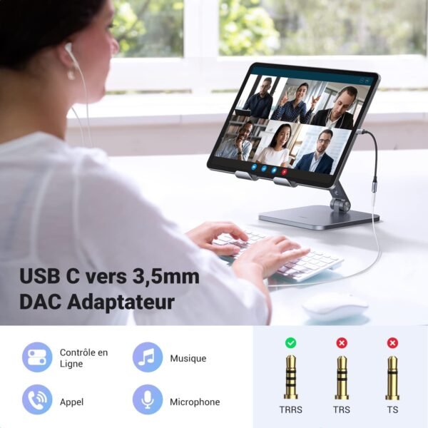 UGREEN Adaptateur USB C Jack 3.5mm Adaptateur Écouteurs Audio Puce DAC 713I_JgW0rL
