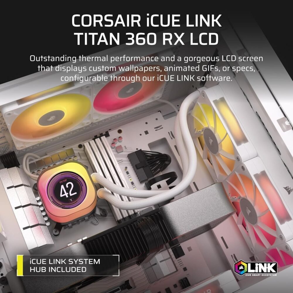 CORSAIR iCUE Link Titan 360 RX LCD – 360mm blanc (4)